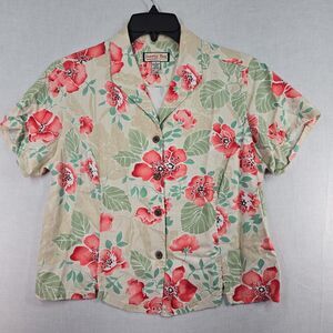 Jamaica Bay Coral Floral Hawaiian Camp Shirt Womens L Tropical Button Vacation